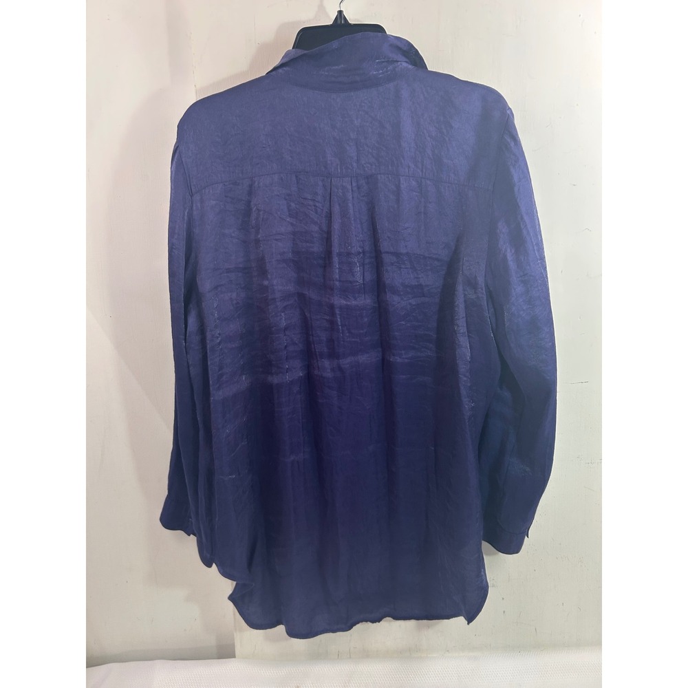 Chico's Button Down Shirt 2 Purple Shimmer Roll Tab Long Sleeve Womens - Picture 3 of 5